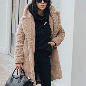 GAP teddy tan caramel coat lapel oversize collar size M peacoat sherpa